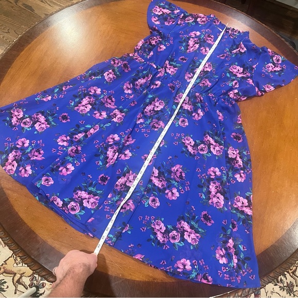 NEW Torrid Mini Chiffon Smocked Dress Blue Floral Size 1X 14/16 Flutter Sleeves - Picture 15 of 16